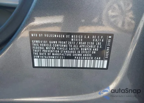 2017 Volkswagen Jetta 1.4T S from USA, damaged, VIN 3VW167AJ9HM231231